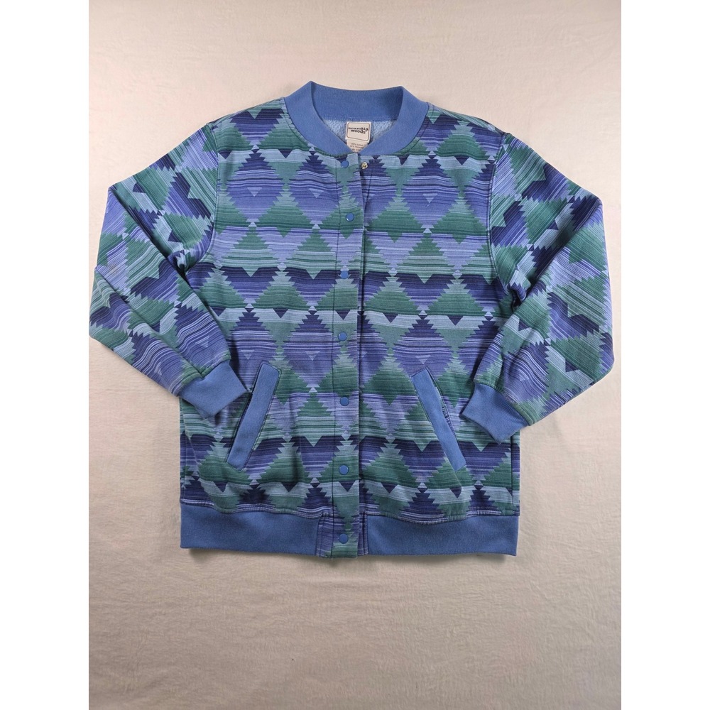 Vintage Snap Front Sweatshirt Jacket Southwestern Geometric Small Blue Green